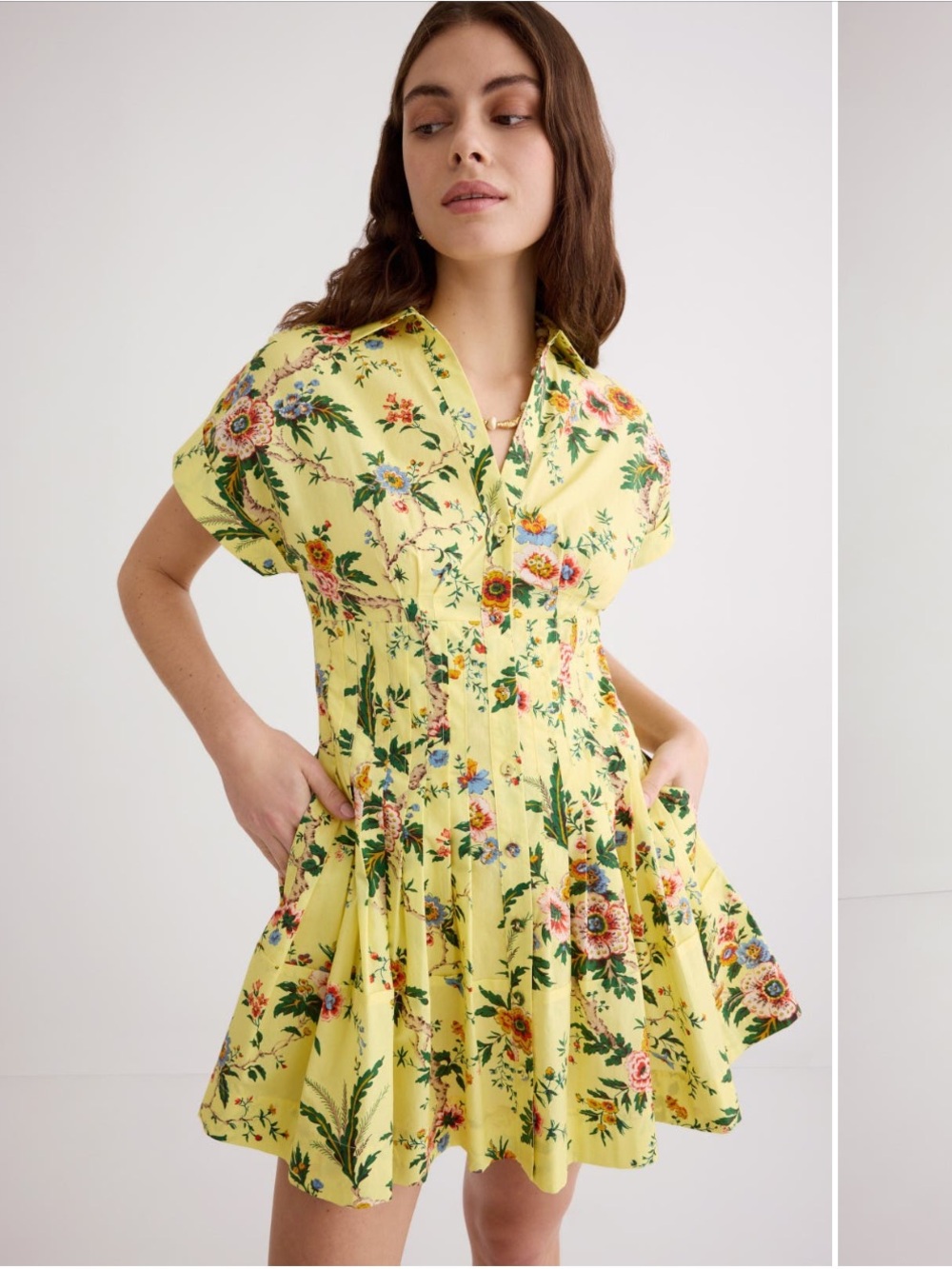Cara Cara Nash Yellow Floral Button-Front Mini Dress